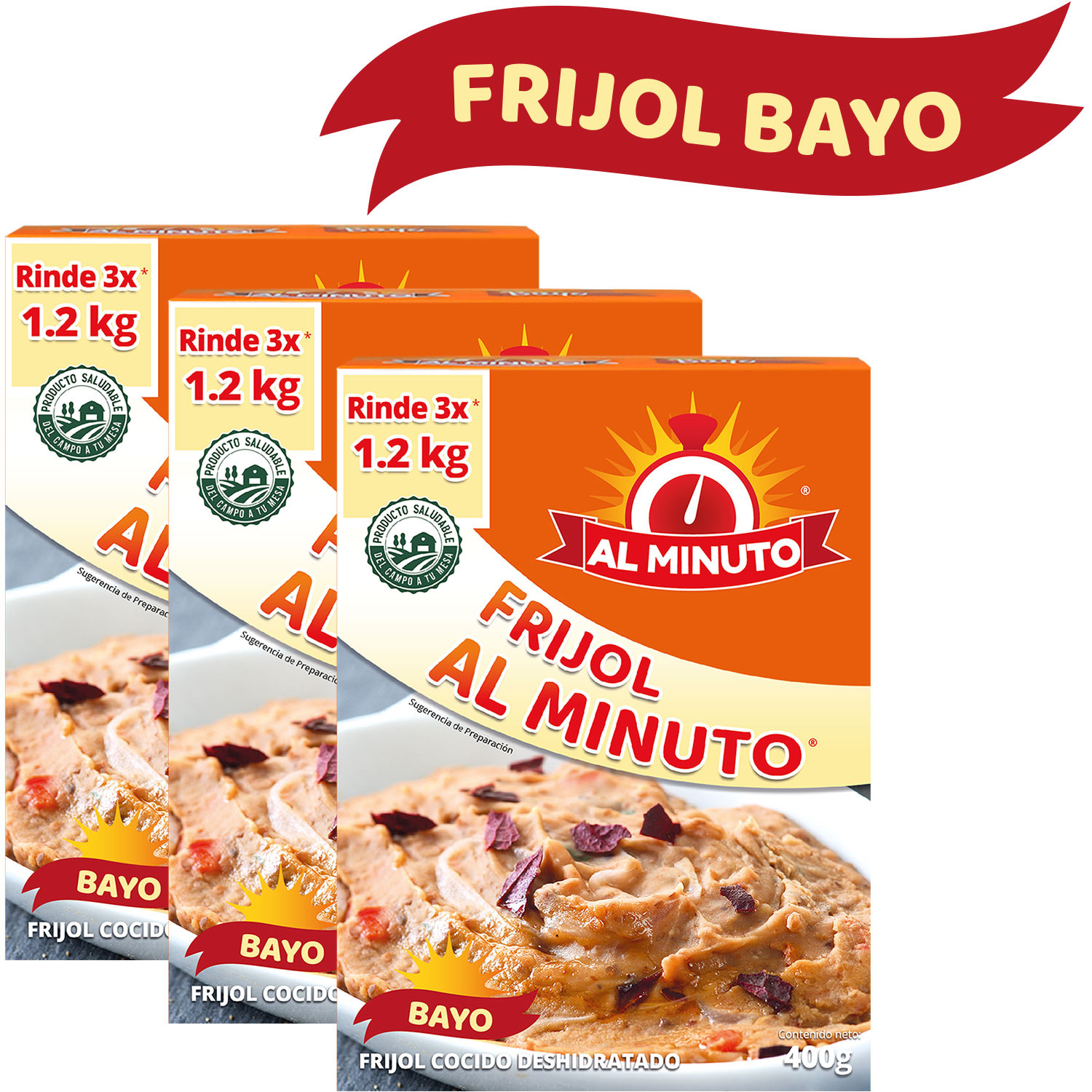 Frijol Al Minuto - bayo instantáneo - 3pack, rinde c/u 1.2 kg