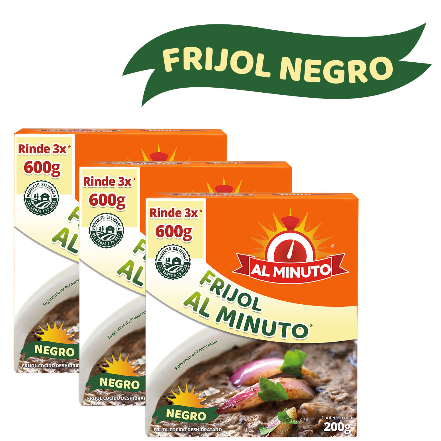 Frijol Al Minuto - Negro instantáneo - 3pack, rinde c/u 600g