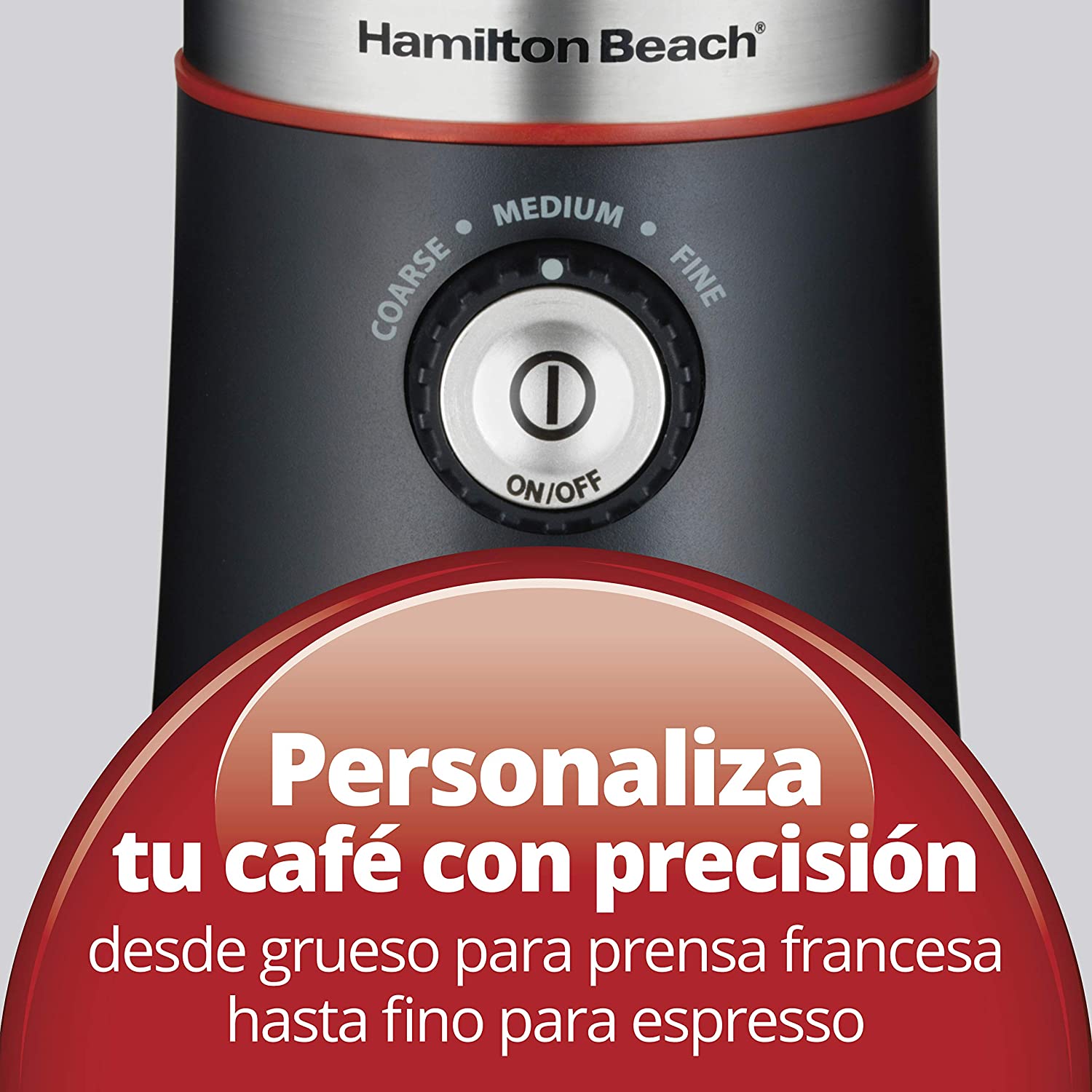 Hamilton Beach 80393 Molino de Café, Manos Libres, con Configuraciones de Tipo de Molido, Negro