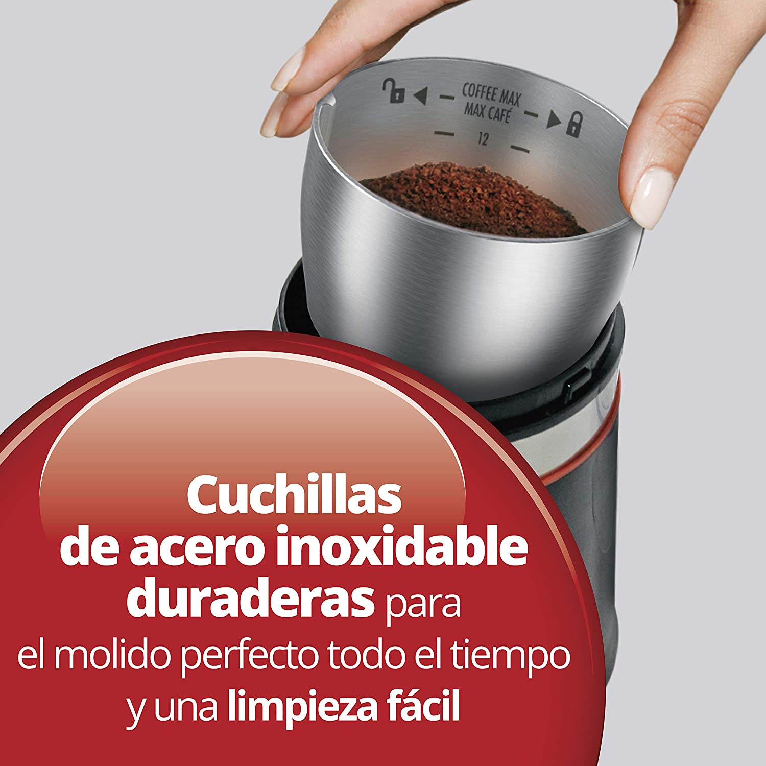 Hamilton Beach 80393 Molino de Café, Manos Libres, con Configuraciones de Tipo de Molido, Negro