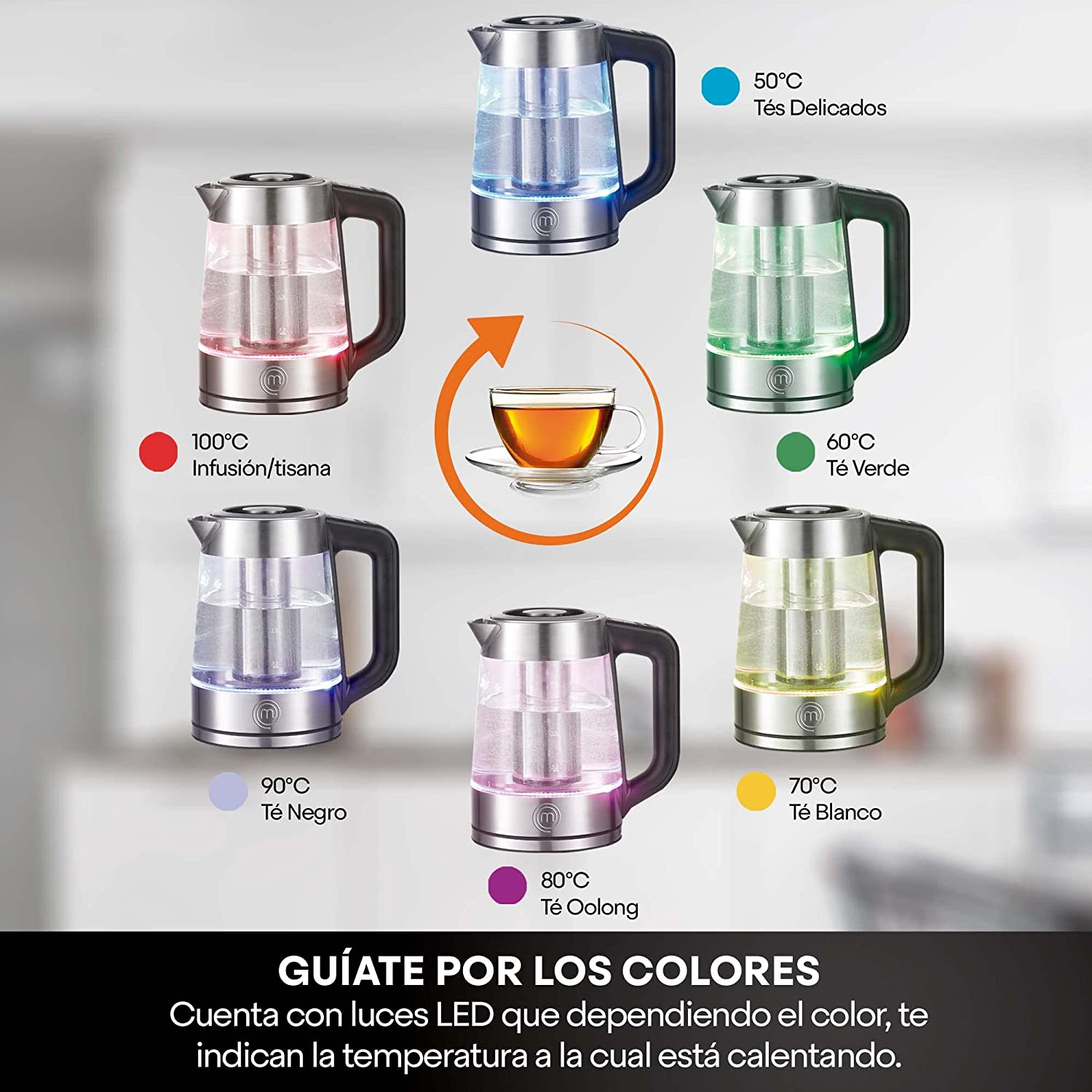 Tetera Eléctrica Masterchef 1.7 Litros Heat-Select Acero MK-K-2SP