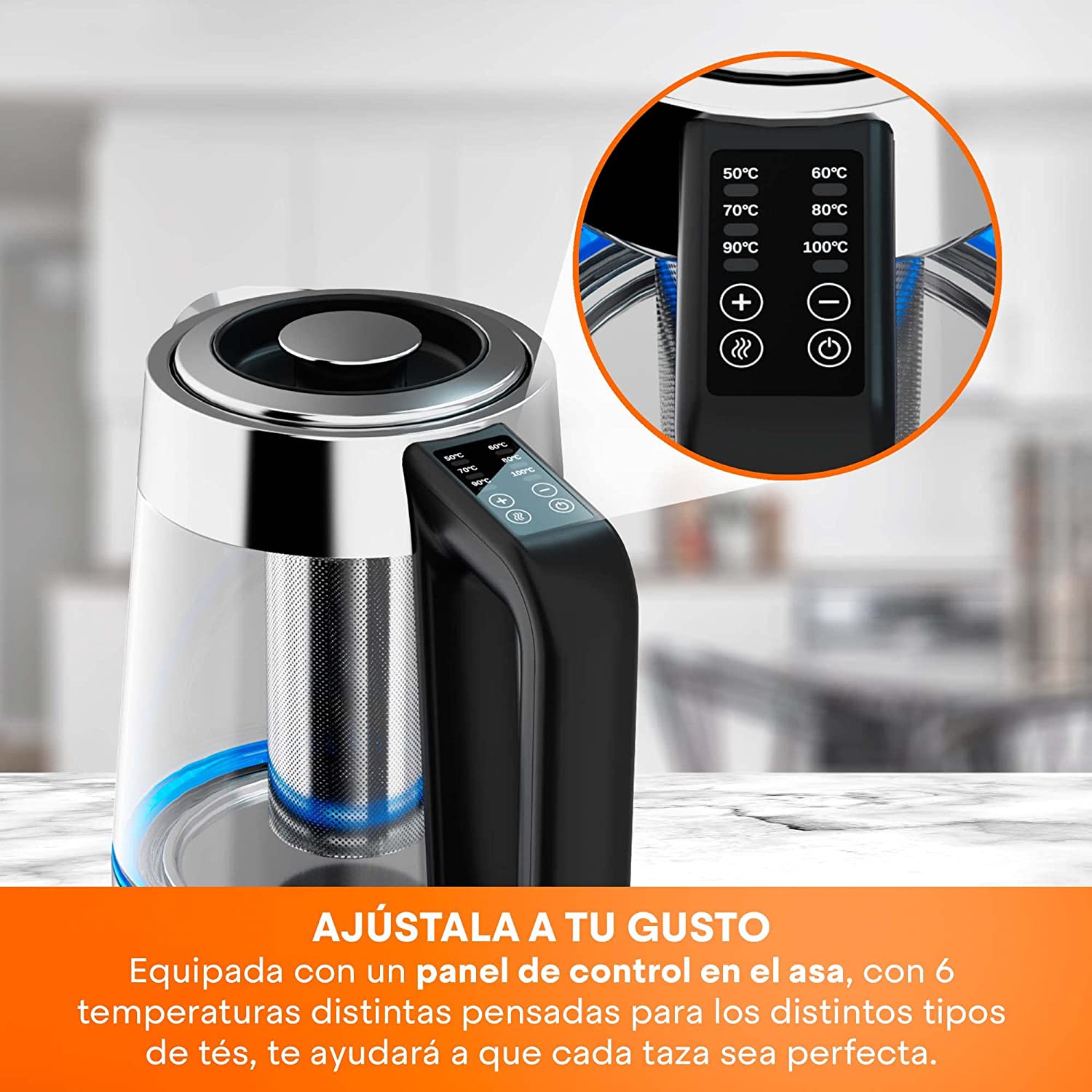 Tetera Eléctrica Masterchef 1.7 Litros Heat-Select Acero MK-K-2SP