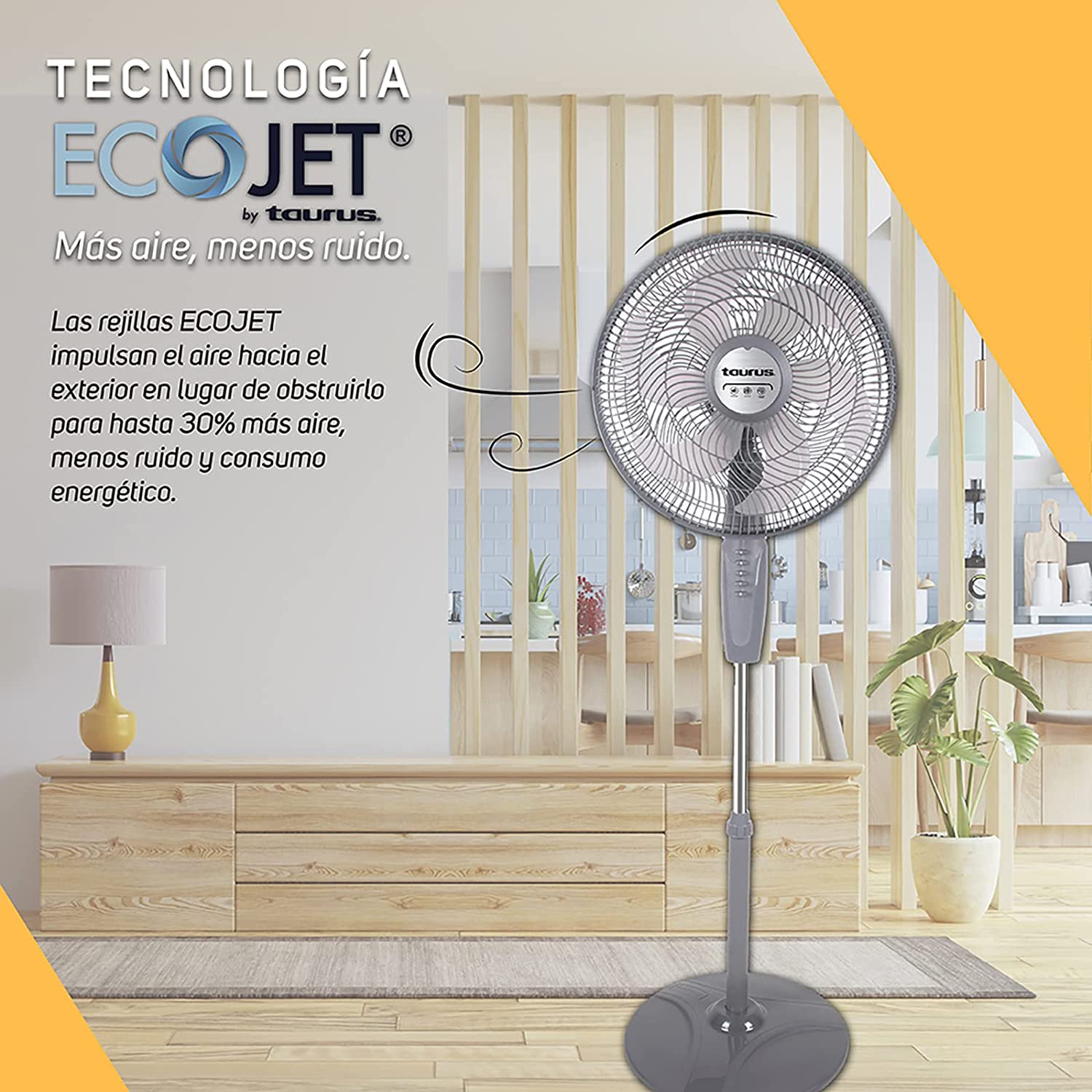 Taurus BOREAL Ventilador de Pedestal, ECOJET, 2 en 1 Pedestal o Pared, 16 Pulgadas, 6 Aspas, Base Redonda, 1.35 m de altura, Amigable con el medio ambiente