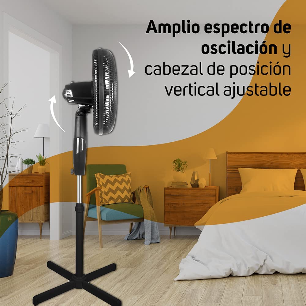 Practika Ventilador de Pedestal Taurus 16 pulgadas, 2 velocidades, Practico y versátil , Cruceta metálica, Altura ajustable