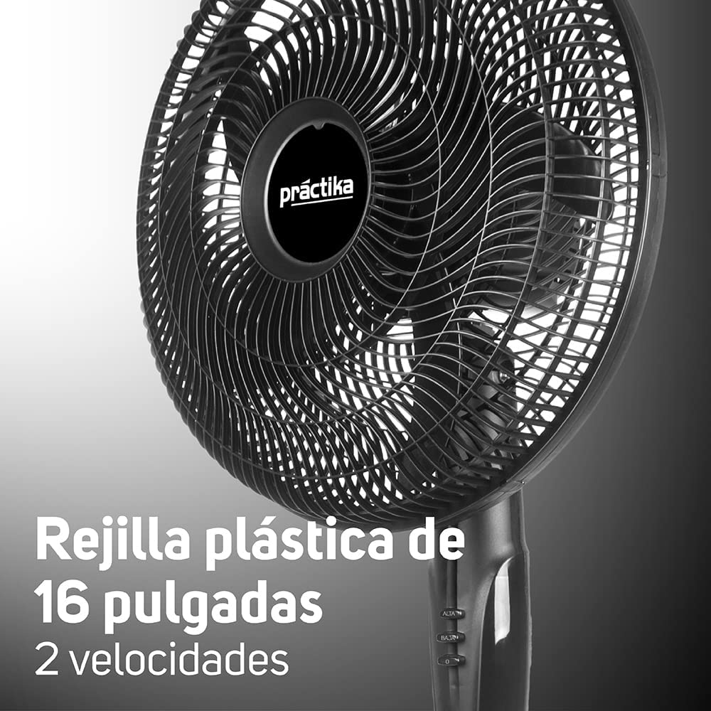 Practika Ventilador de Pedestal Taurus 16 pulgadas, 2 velocidades, Practico y versátil , Cruceta metálica, Altura ajustable