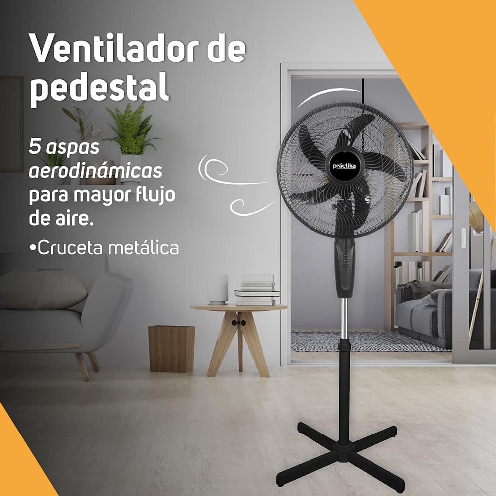 Practika Ventilador de Pedestal Taurus 16 pulgadas, 2 velocidades, Practico y versátil , Cruceta metálica, Altura ajustable