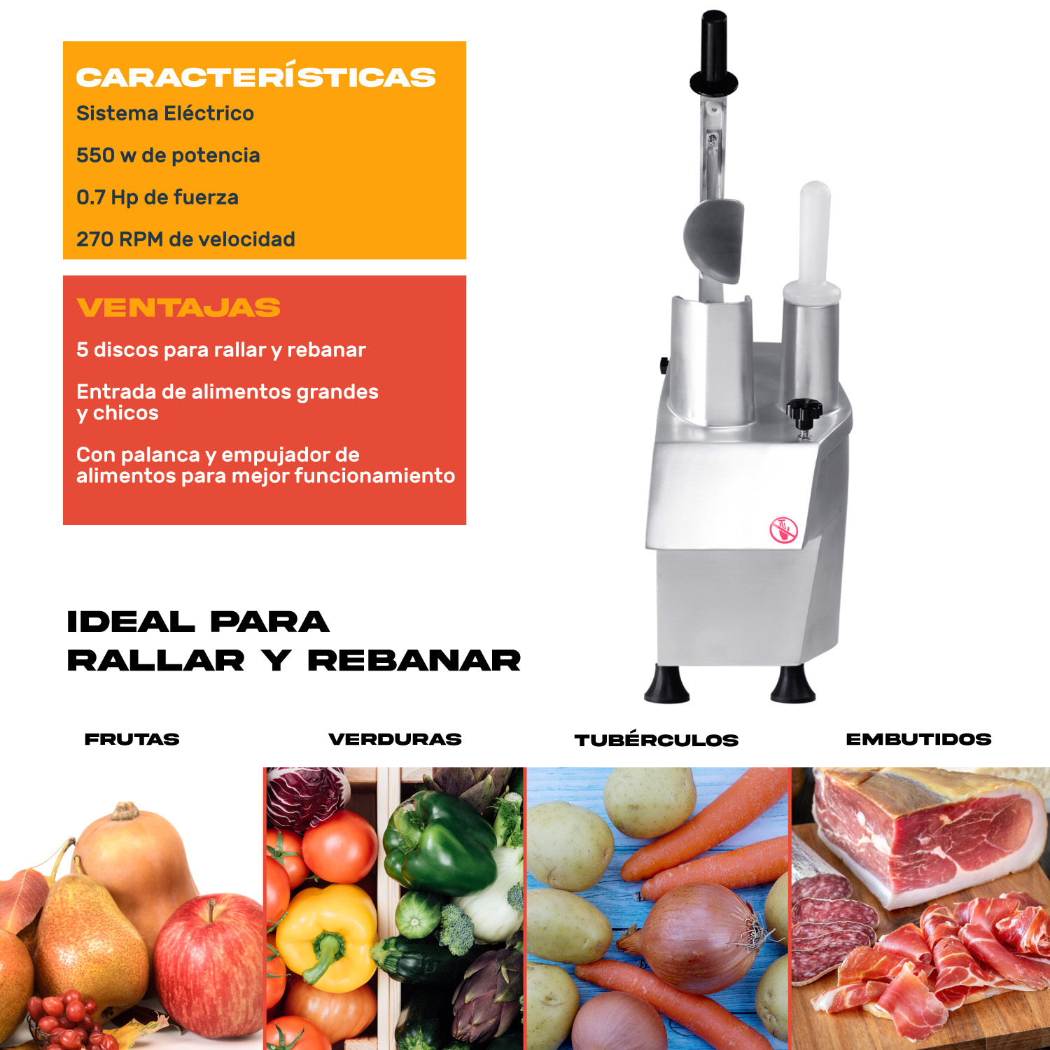 Procesador Rebanador De Alimentos Industrial 550w