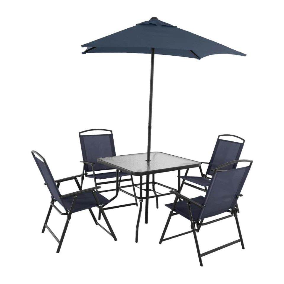 Desayunador Juego de Mesa sillas y Sombrilla Jardín Exterior Juego de 6 Piezas Juego de muebles de exterior sillas para jardín, patio, porche