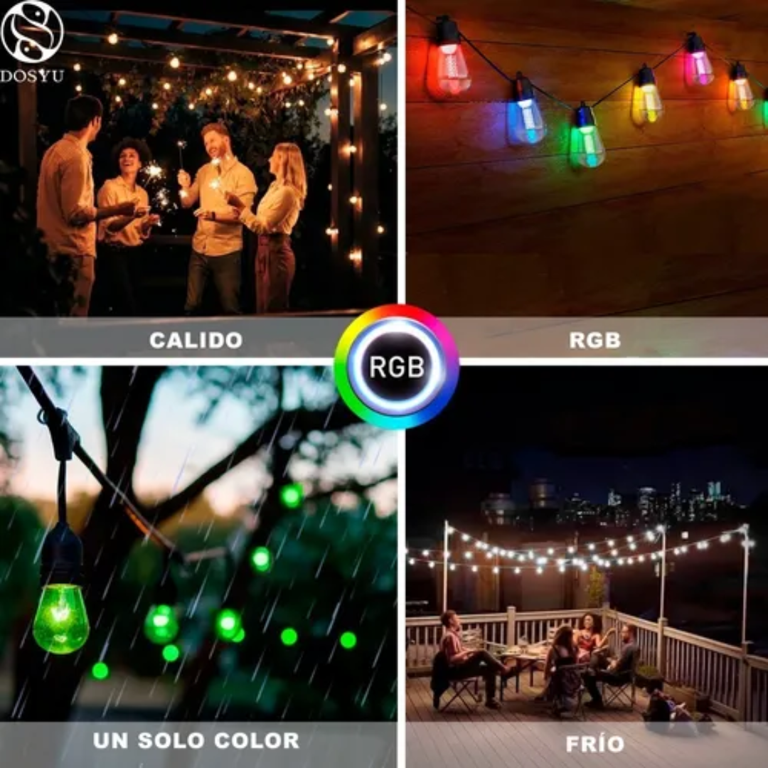 Serie Focos Vintage Exterior Decorativos 13 Metros 30 focos RGBHUB SOLAR DOSYU