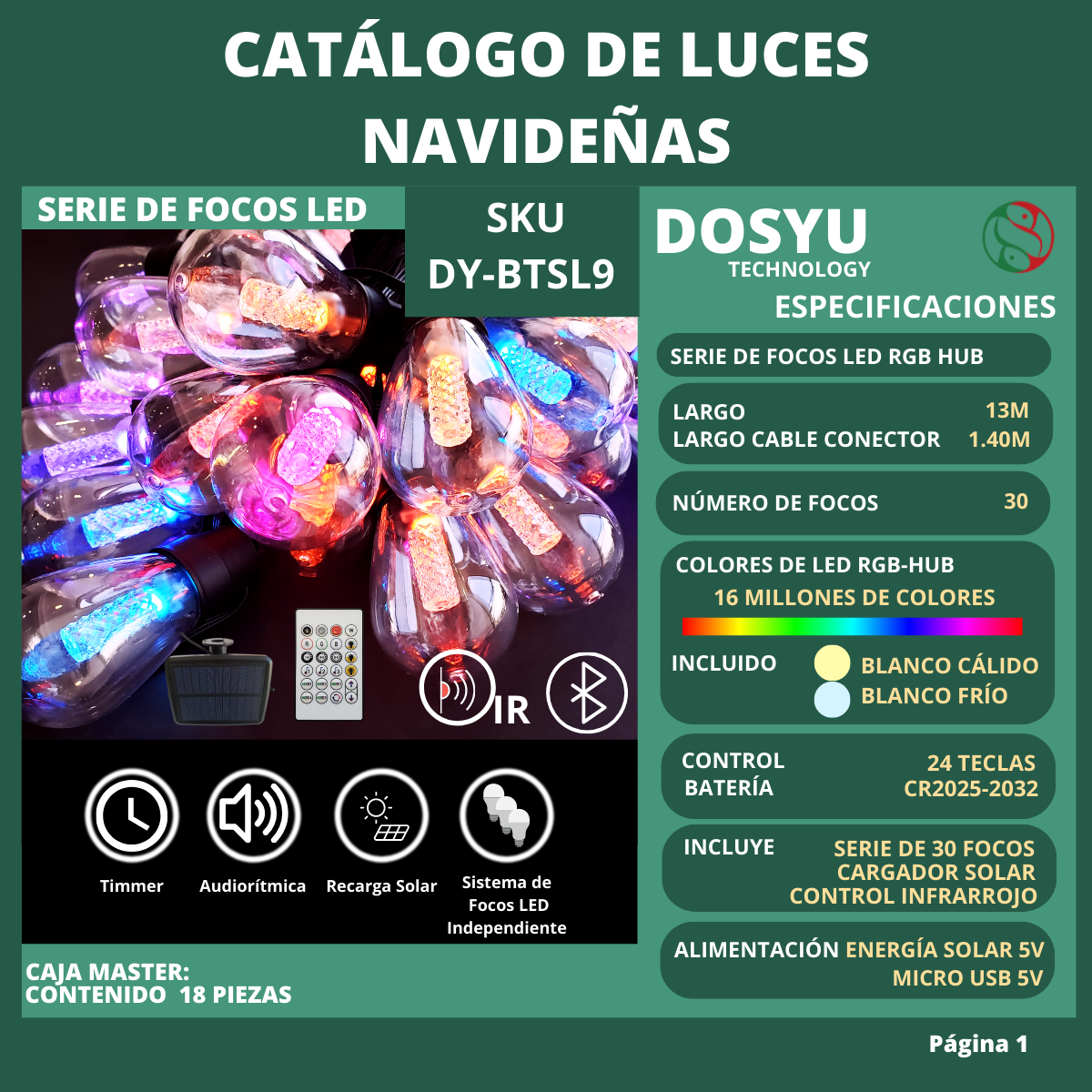 Serie Focos Vintage Exterior Decorativos 13 Metros 30 focos RGBHUB SOLAR DOSYU