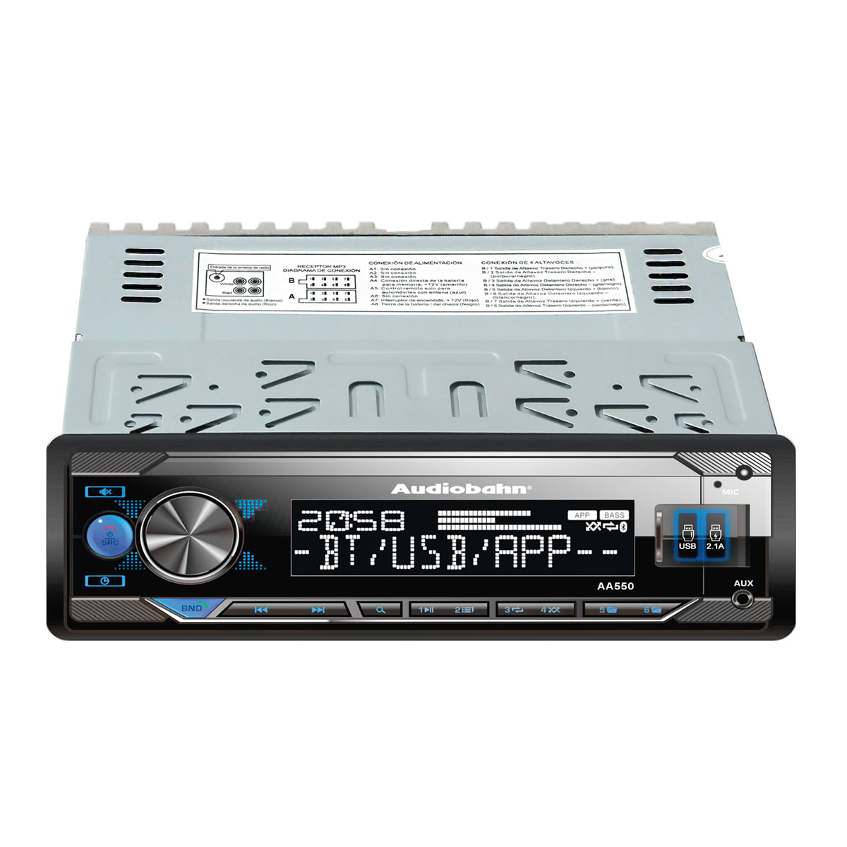 Autoestéreo Bluetooth Audiobahn AA550 Potencia 4x50W - Negro