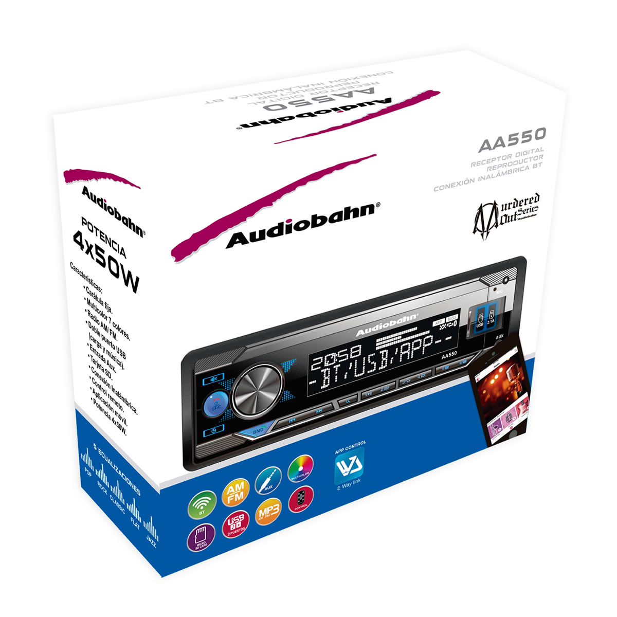 Autoestéreo Bluetooth Audiobahn AA550 Potencia 4x50W - Negro
