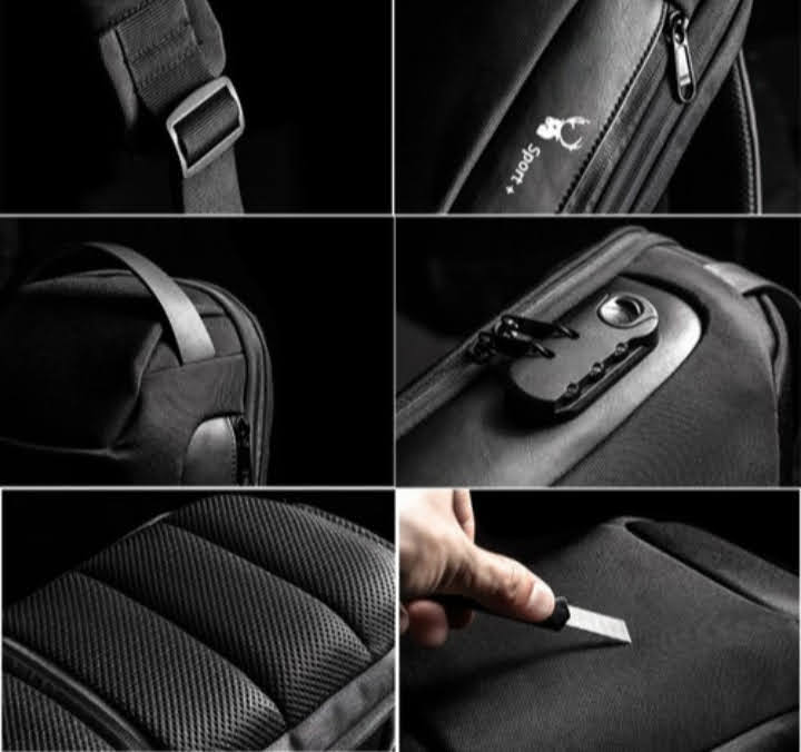 maleta pechera para hombre negra con candado e interfase USB marca weixier