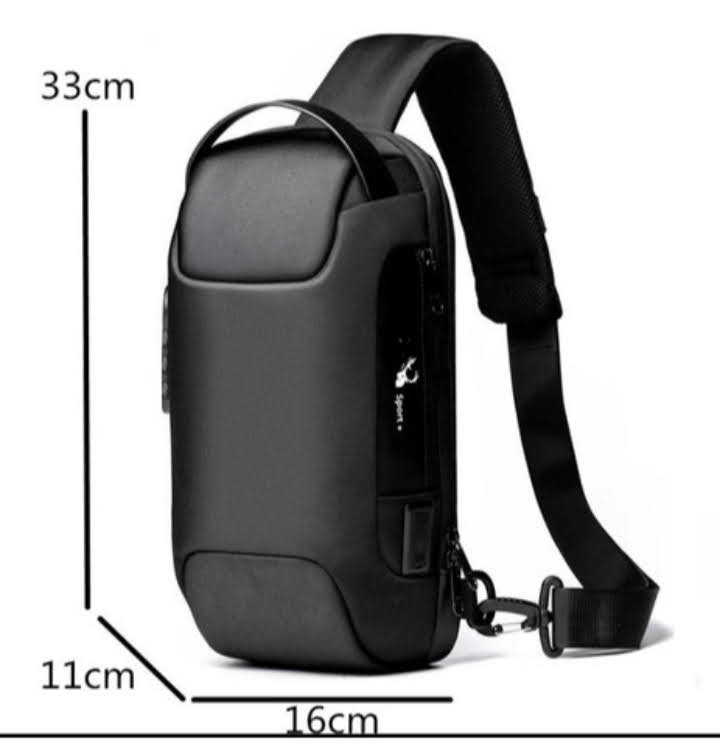 maleta pechera para hombre negra con candado e interfase USB marca weixier