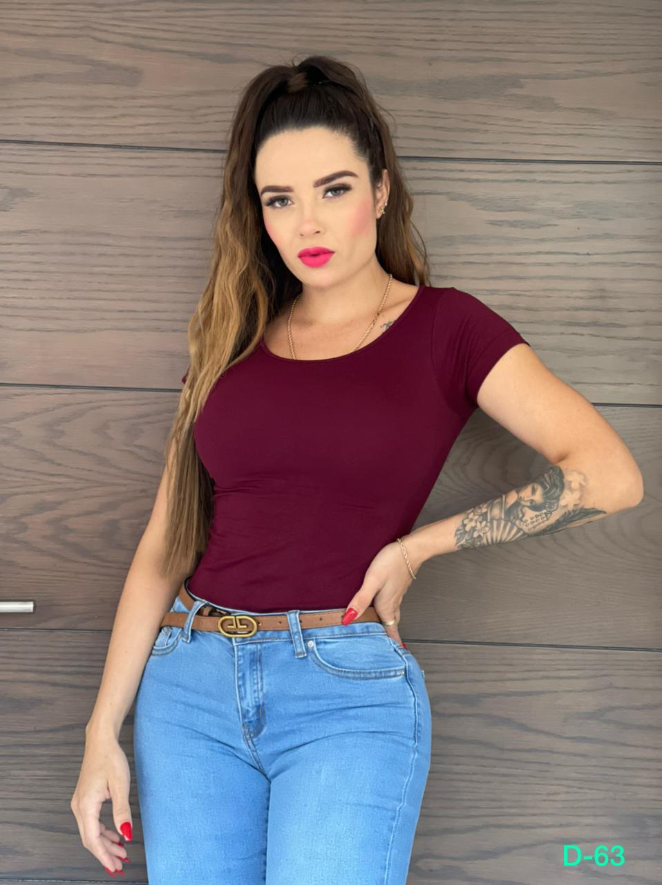 Blusa Lycra Dama Cuello Redondo Manga Corta Básica Unitalla