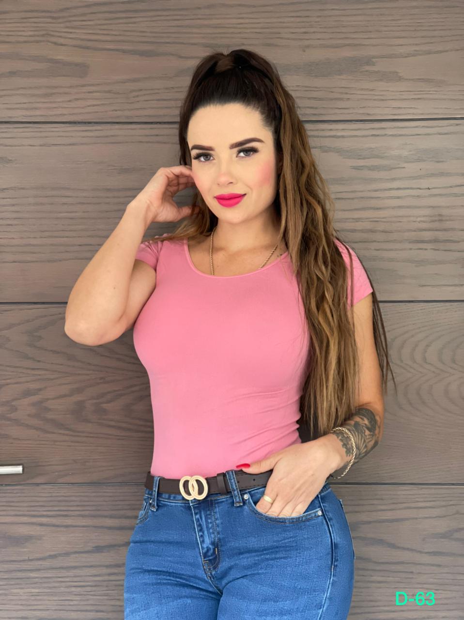 Blusa Lycra Dama Cuello Redondo Manga Corta Básica Unitalla