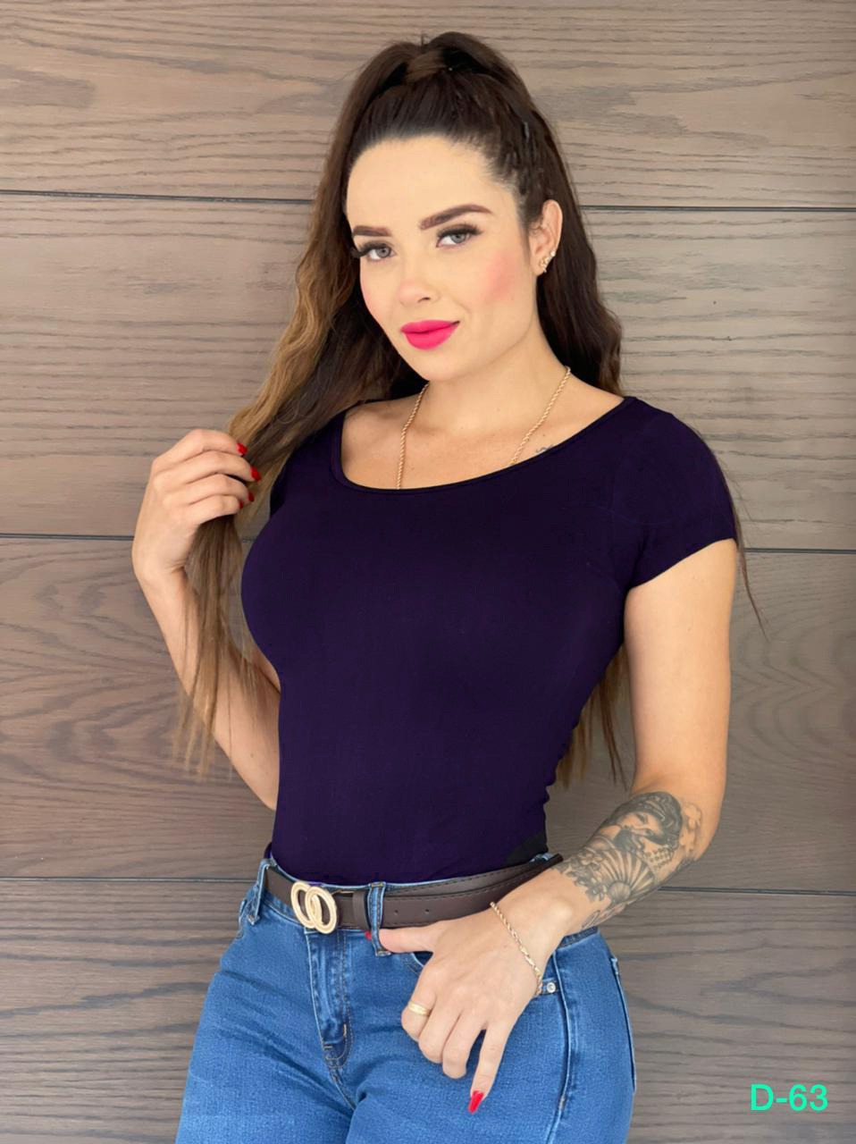 Blusa Lycra Dama Cuello Redondo Manga Corta Básica Unitalla