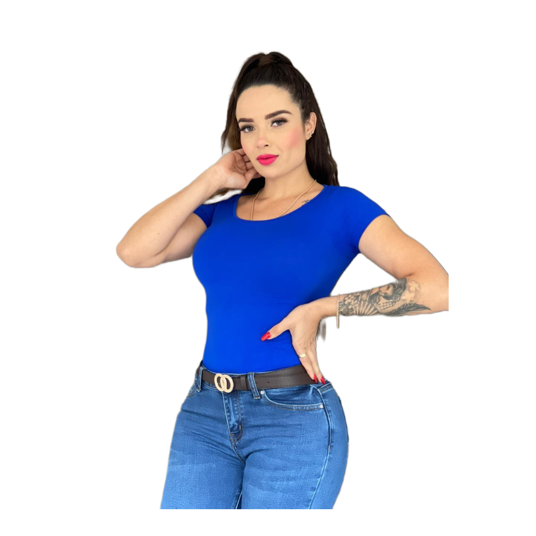 Blusa Lycra Dama Cuello Redondo Manga Corta Básica Unitalla