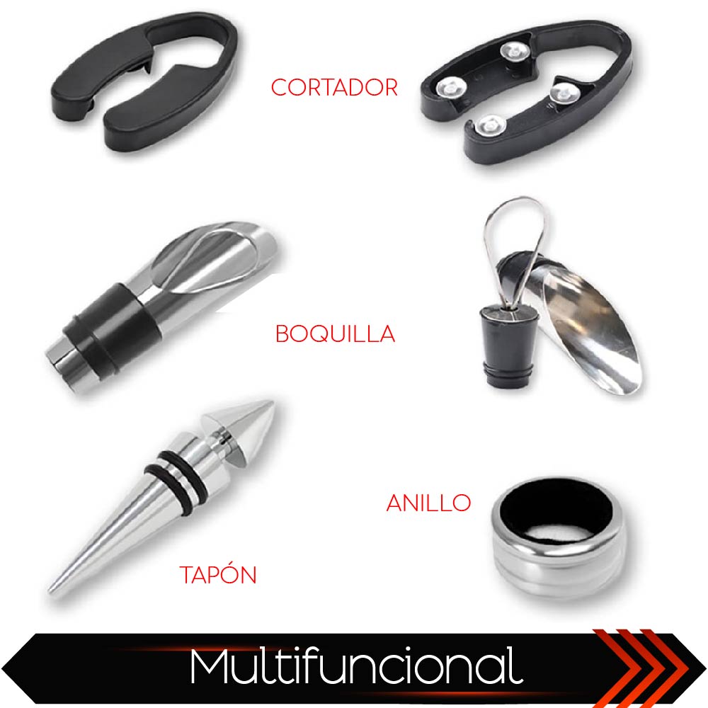 Set de Vino CHIC FANTASY Juego de 4 piezas Accesorios para vino empaque de Botella Set de Bar