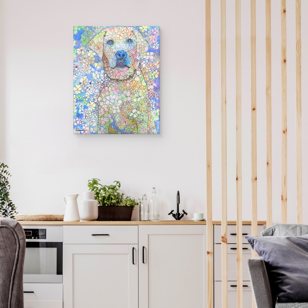 Cuadros Decorativos - Perro labrador blanco en flor de Randy Riccobonis