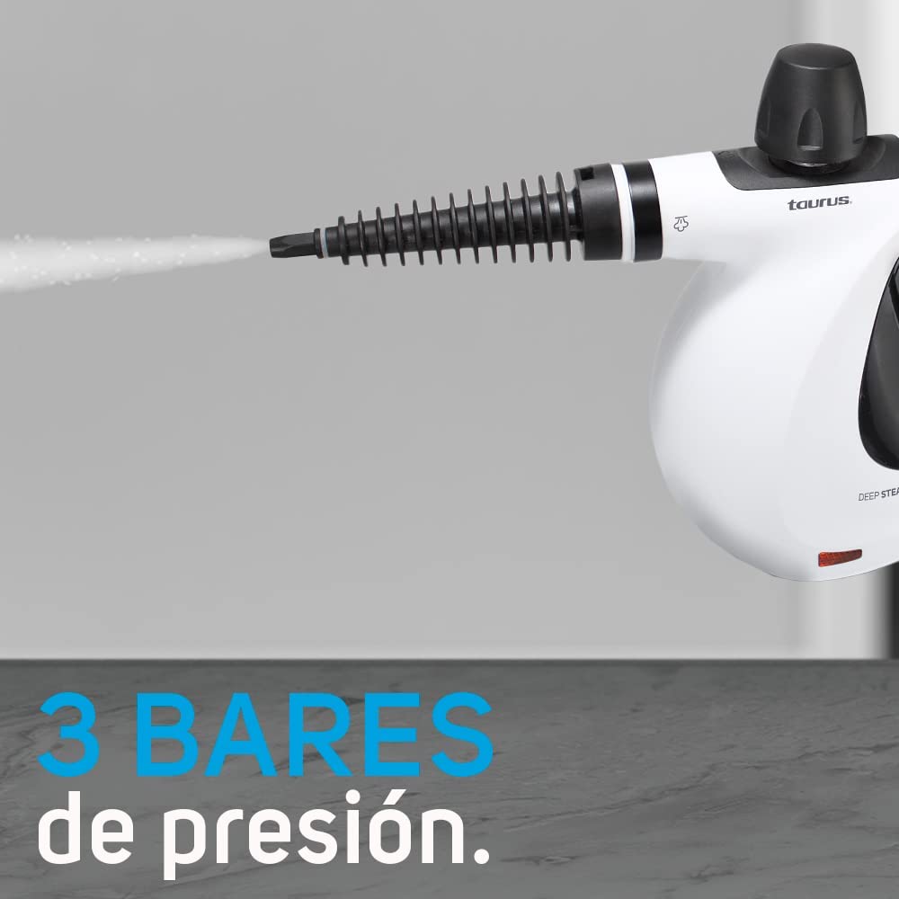 TAURUS MEDUSA CLEAN | Sanitizante a Vapor | Limpiador a Vapor | 3 Bares | Vapor Extra Caliente a Presión para Desinfectar, Desodorizar y Mucho Más | 1150 W | 9 Accesorios