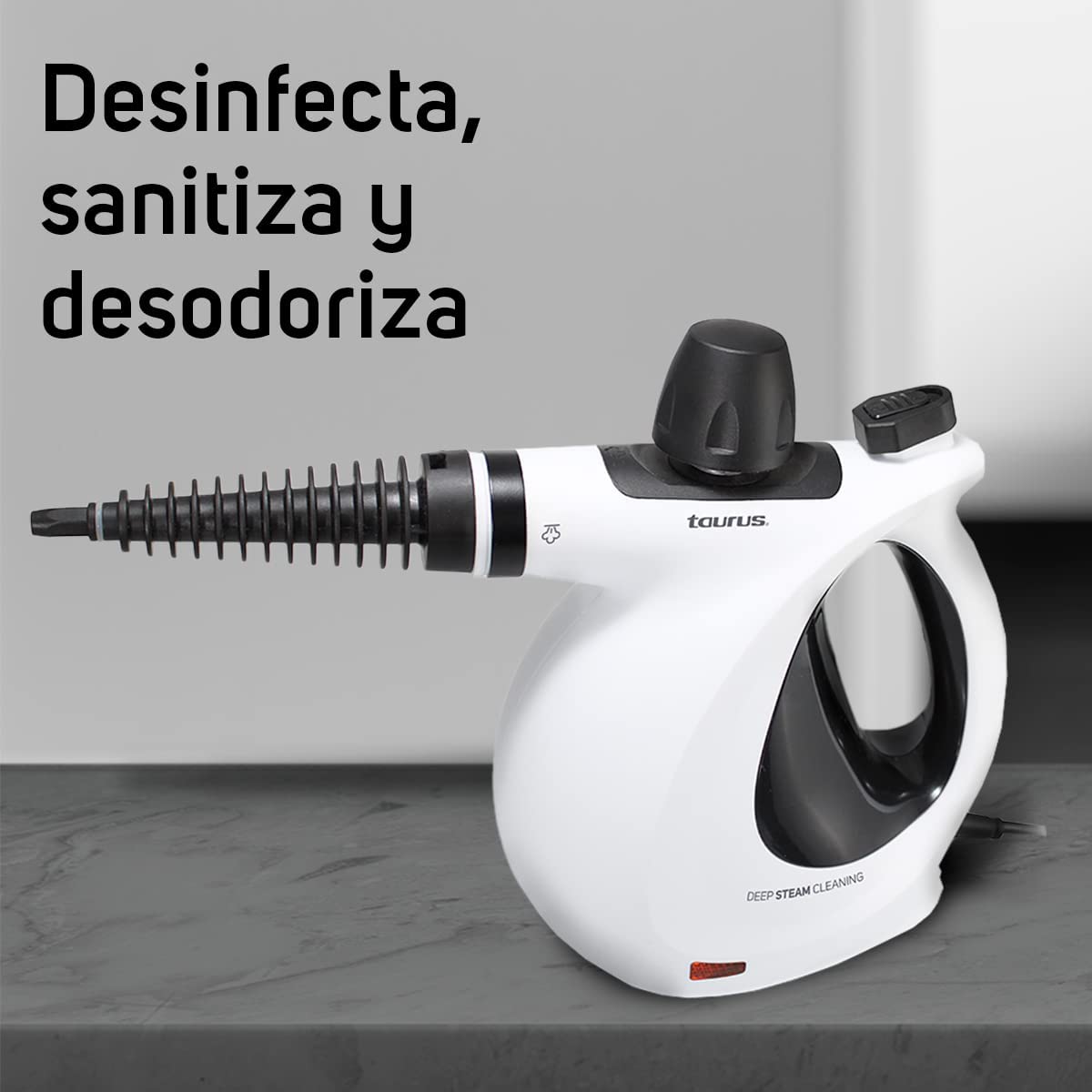 TAURUS MEDUSA CLEAN | Sanitizante a Vapor | Limpiador a Vapor | 3 Bares | Vapor Extra Caliente a Presión para Desinfectar, Desodorizar y Mucho Más | 1150 W | 9 Accesorios