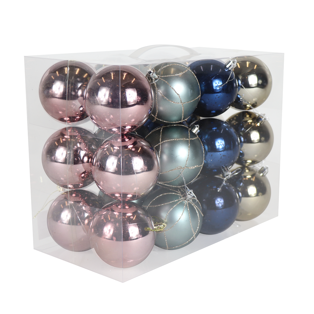 Esfera Navideña 8cm Azul, Plata, Plata Oscuro y Rose Gold 24pz