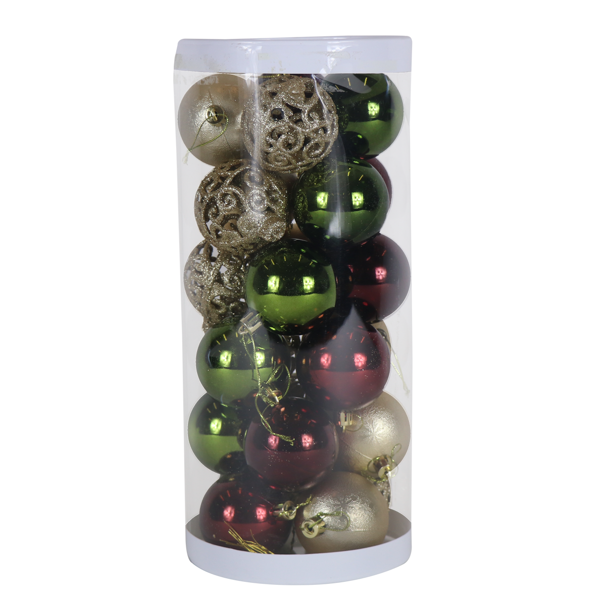 Esfera Navideña 6cm Rojo Oscuro, Verde Oscuro y Dorado 24pz