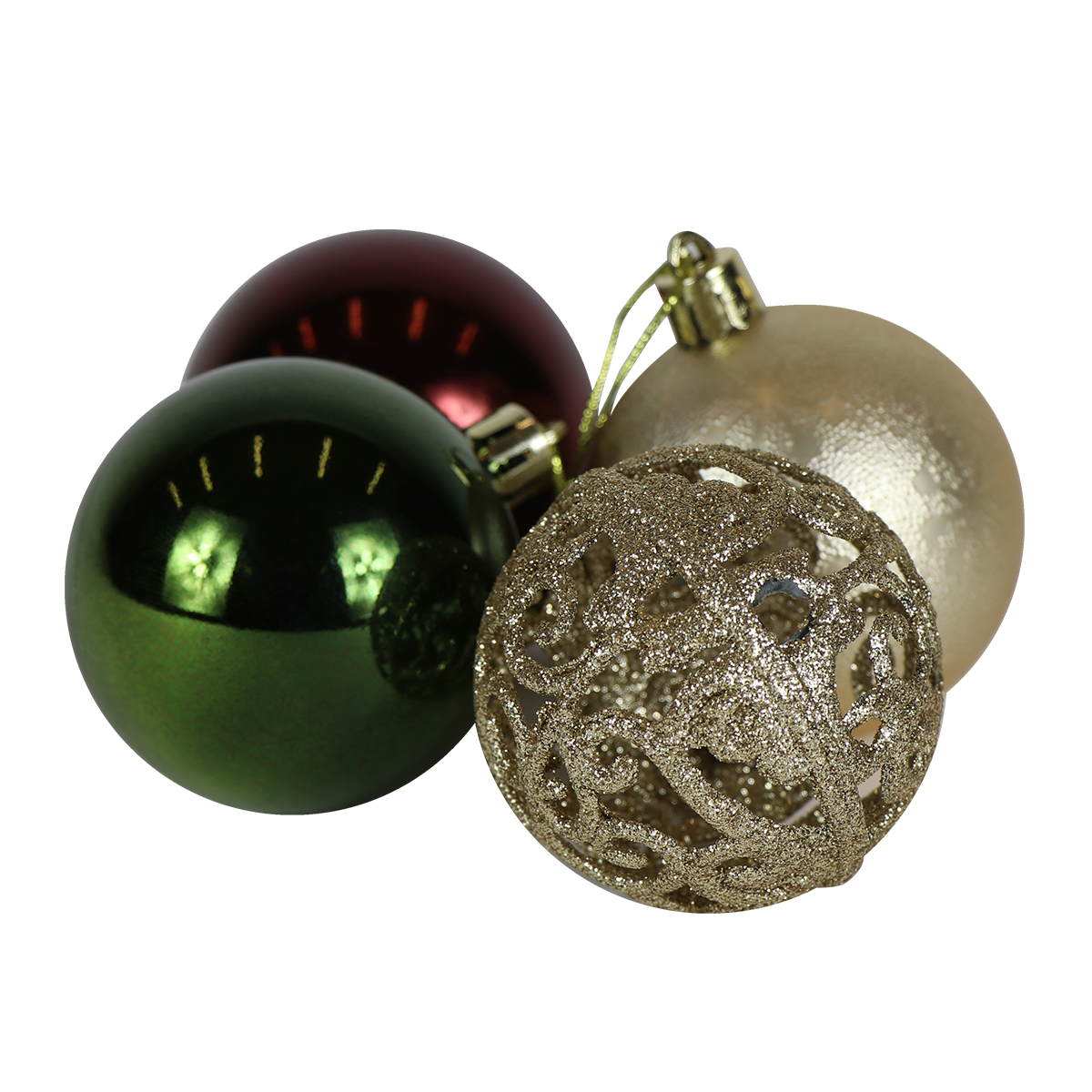 Esfera Navideña 6cm Rojo Oscuro, Verde Oscuro y Dorado 24pz