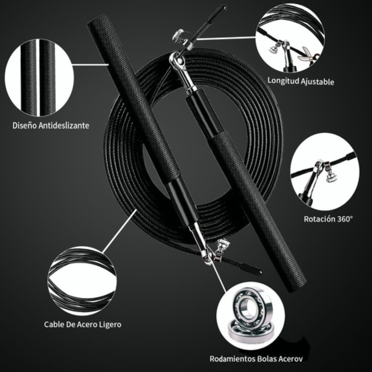 Cuerda Para Saltar Ajustable Crossfit Ultra Rapida 3m Negra 