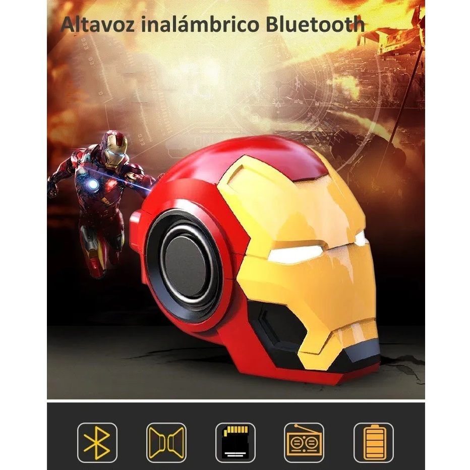 Bocina Bluetooth Iron Man Avengers Marvel Inalámbrico con Entrada TF Radio y Luz