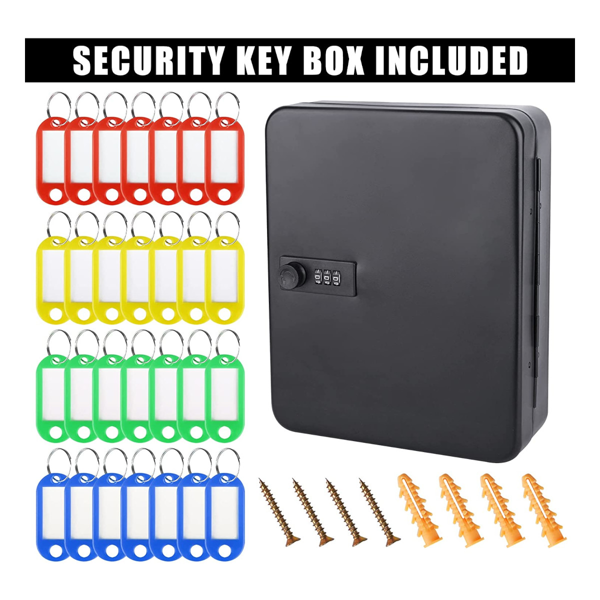 Caja Locker para Llaves con Código de Combinación, Capacidad 28 Llaves con Etiquetas