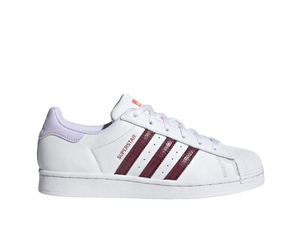 Tenis Adidas Superstar blanco con morado originales H04016