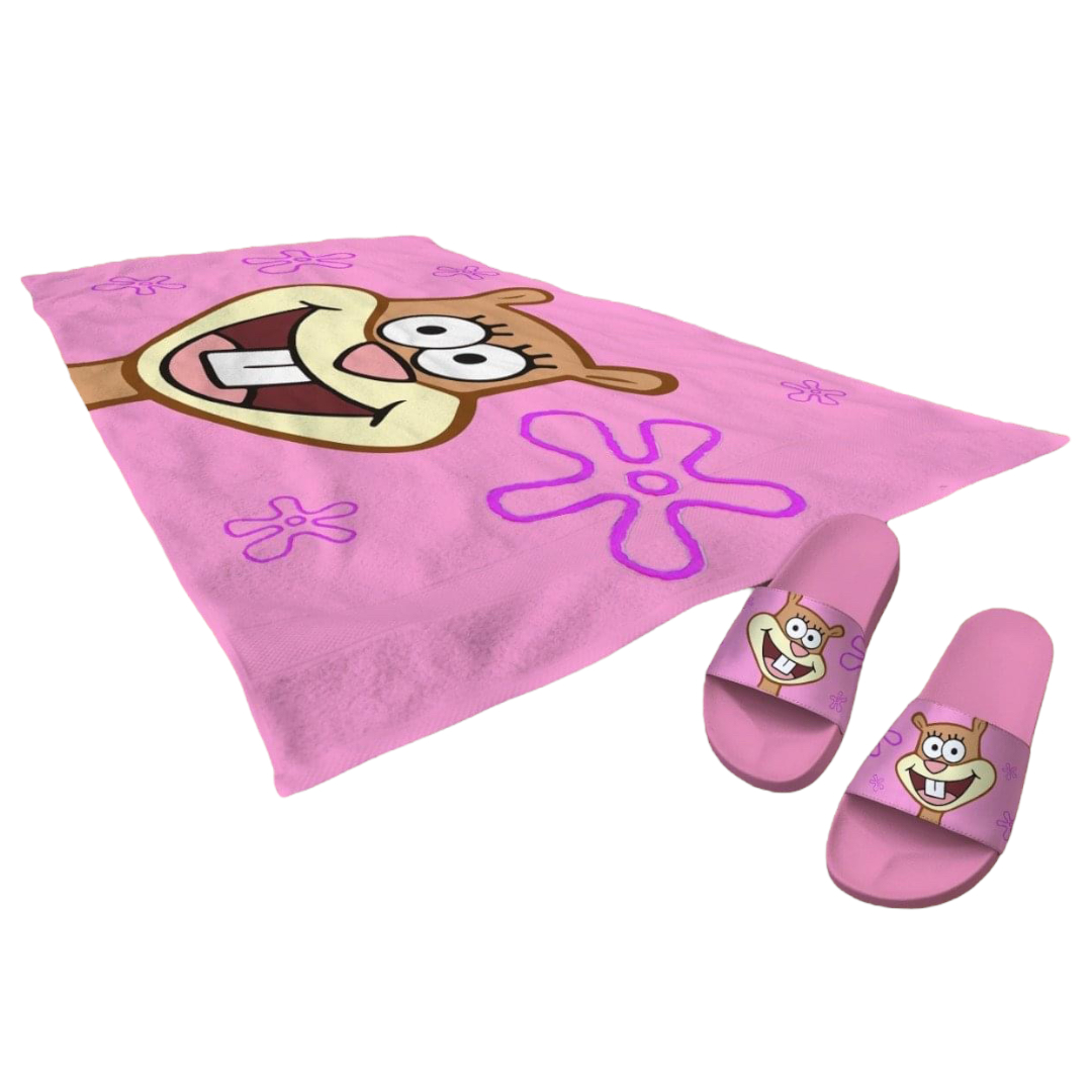 Juego De Sandalias Y Toalla de baño Diseño Bob Esponja Y Patricio, Arenita, Stitch
