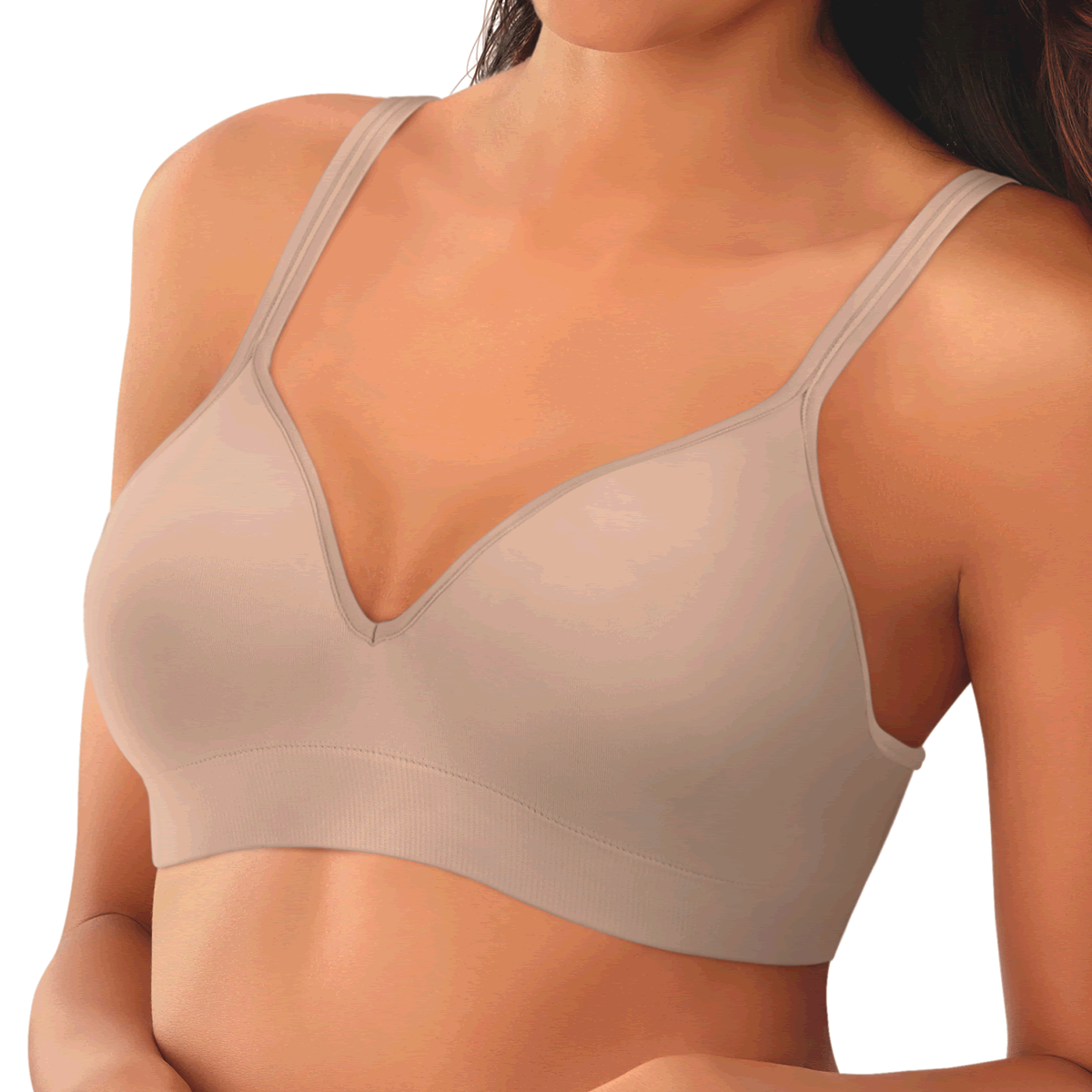 Bra de copa moldeada sin costuras y sin varillas con tecnología ComfortFlex Fit. Marca:Playtex..