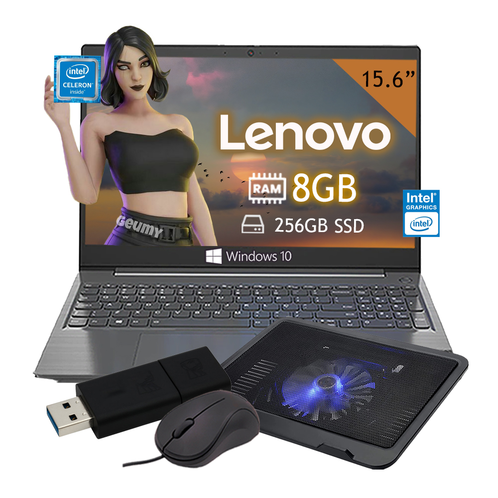 Laptop Lenovo V15-IGL Intel Celeron N4020 15.6''  SSD 256GB/ 8GB Windows 10 - Gris + Base Enfriadora + USB + Mouse