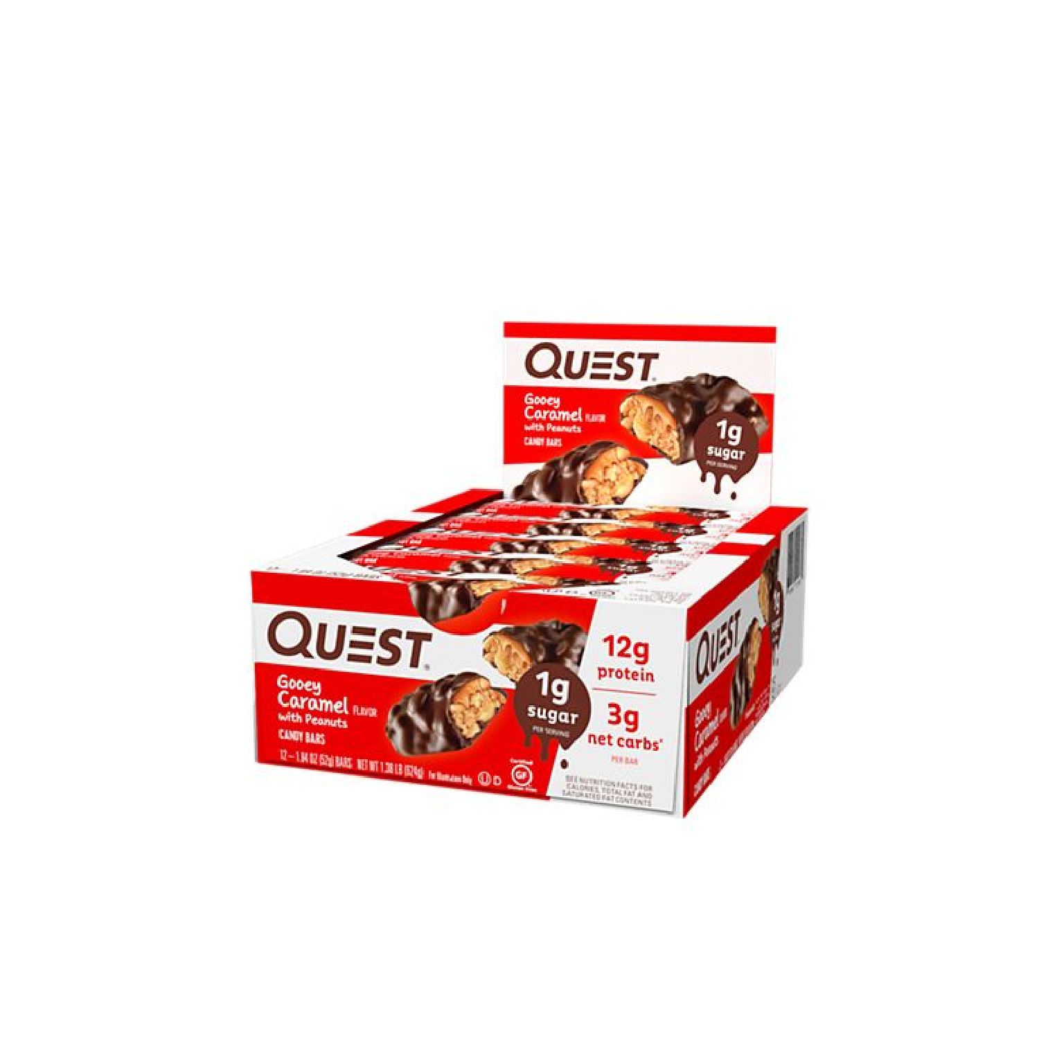 Quest Candy Bars - Gooey Caramel with Peanuts (12 Bars)
