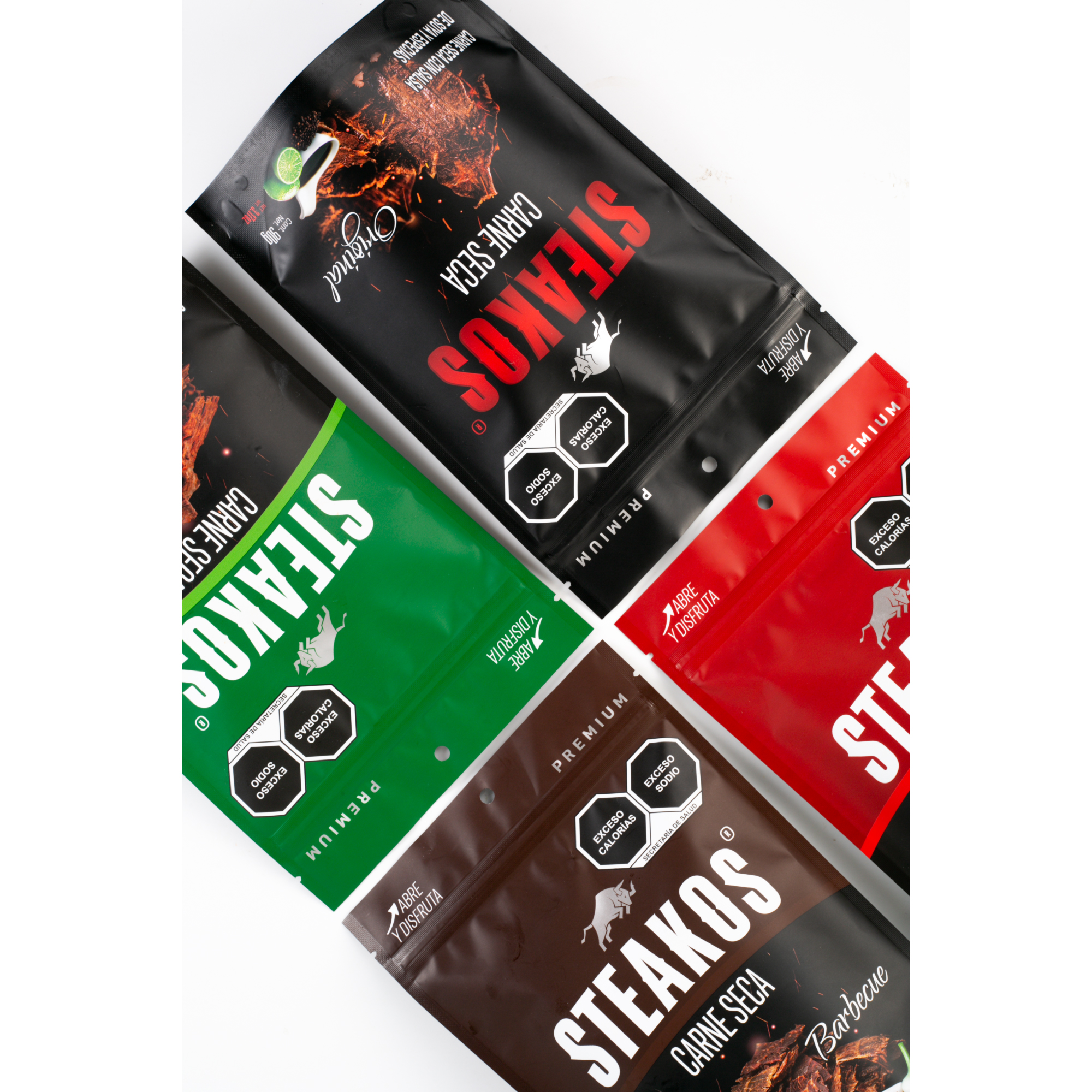 Carne Seca Steakos, Mix de Sabores, 90g (Pack de 8 pzs)