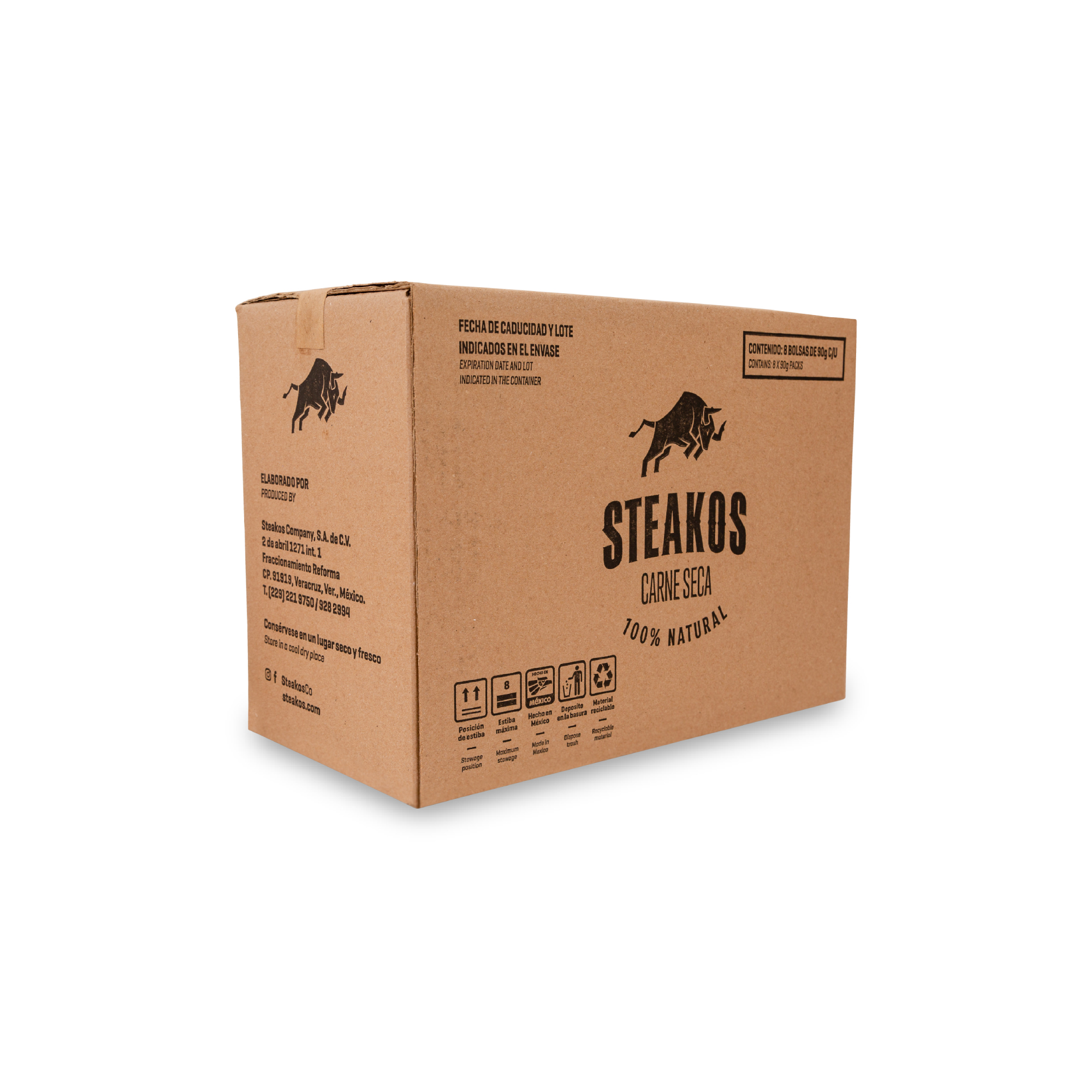 Carne Seca Steakos, Mix de Sabores, 90g (Pack de 8 pzs)