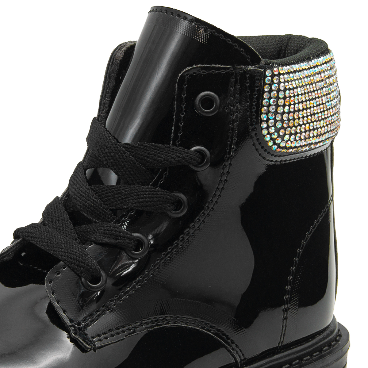 Bota Niña Moda Casual Brillos Tornasol Charol Negro Agujeta