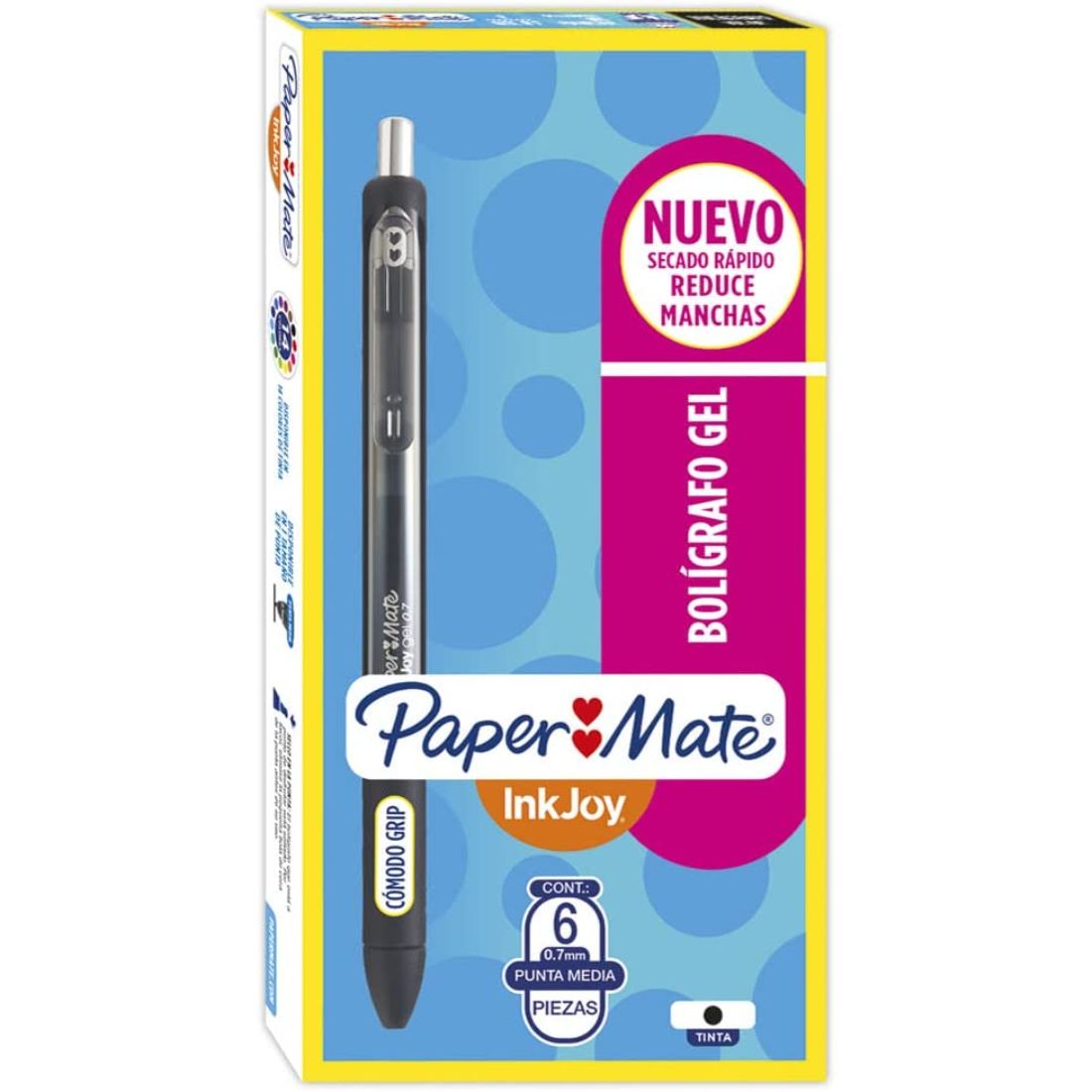 Paper Mate Kilométrico Inkjoy Gel Punta Media 0.7 Cjx6 Negro