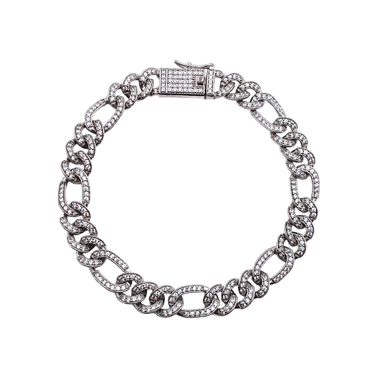 Esclava figaro de zirconias de plata .925 con baño de rodio y broche de caja