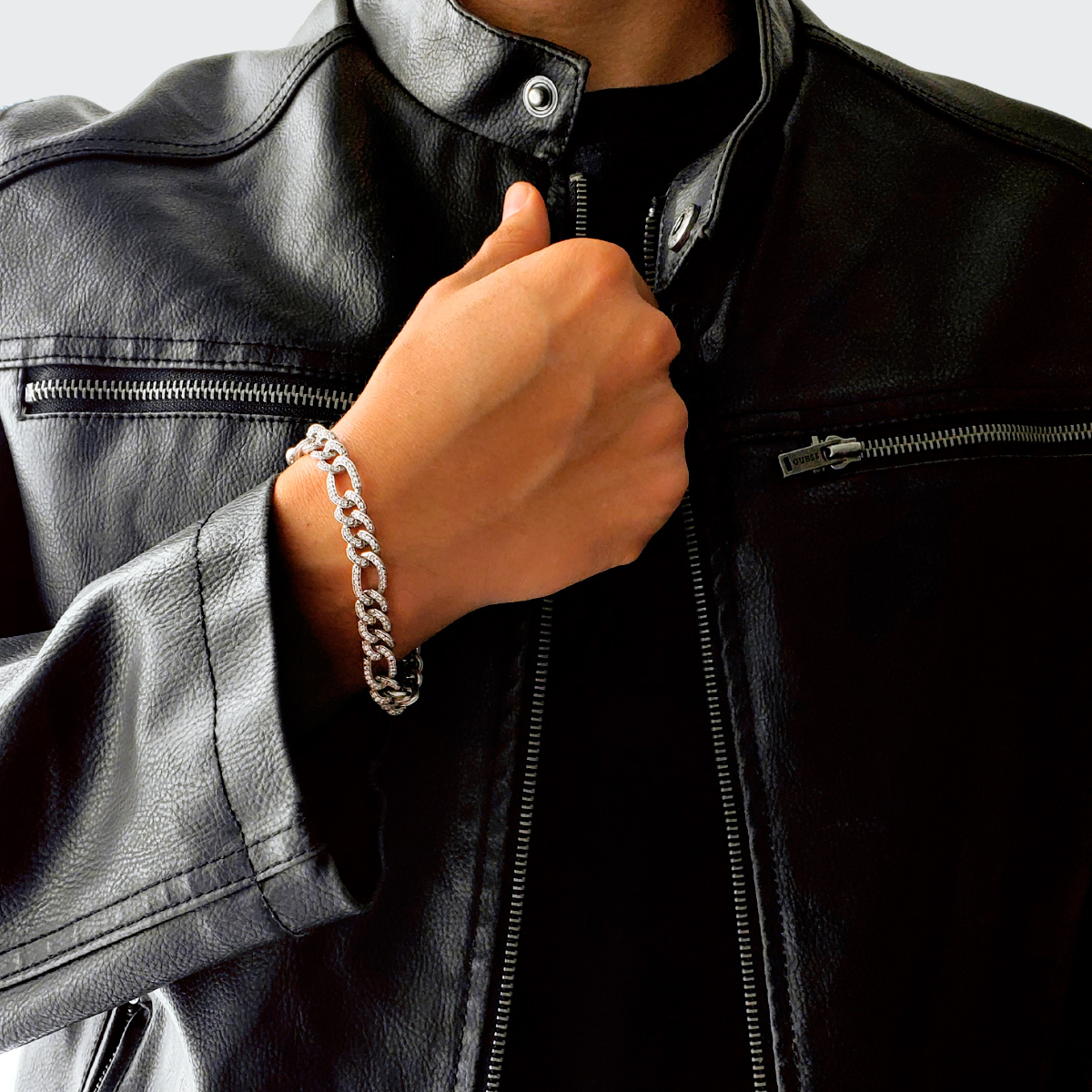 Esclava figaro de zirconias de plata .925 con baño de rodio y broche de caja