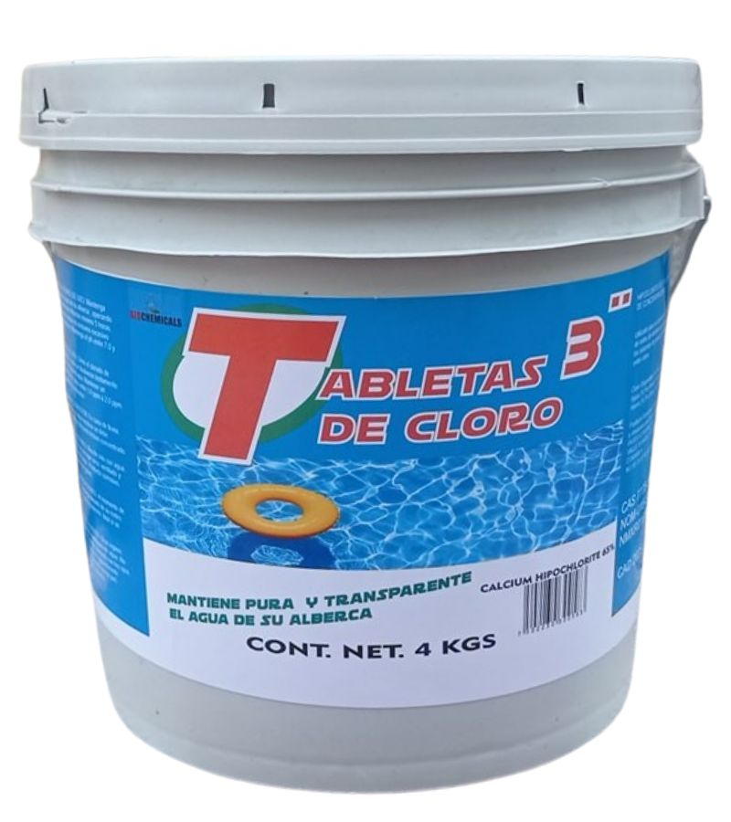 PASTILLAS CLORO PARA ALBERCA 3 PULGADAS HIPOCLORITO DE CALCIO 4 KGS