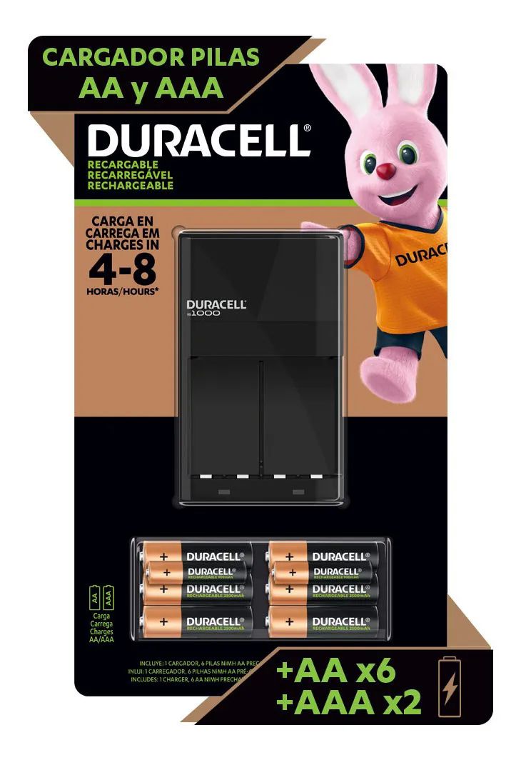 Cargador Duracell +6 Pilas Aa 2500mah+2 Pilas Aaa 900 mah Recargables