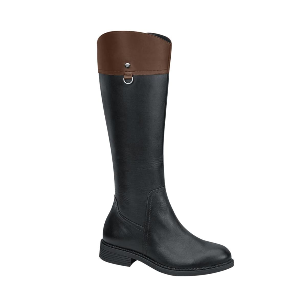 Bota Casual Larga para Mujer Flexi de Piel con Tacón Bicolor Café con Negro 1052906