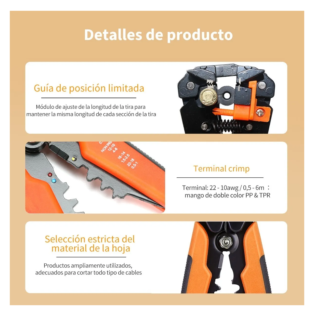 Pelacables Automático Multifuncionalcortacables 5 Y 1 Naranja