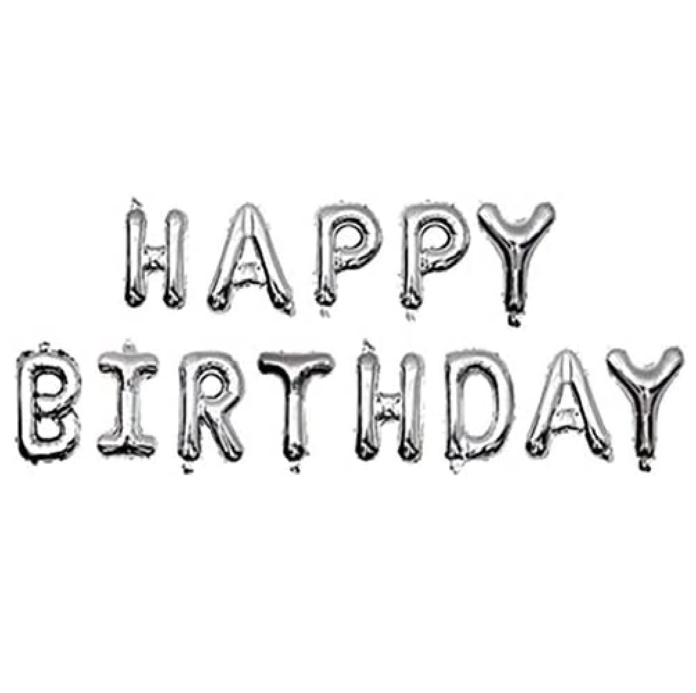Kit Globos Metálicos Happy Birthday Plata