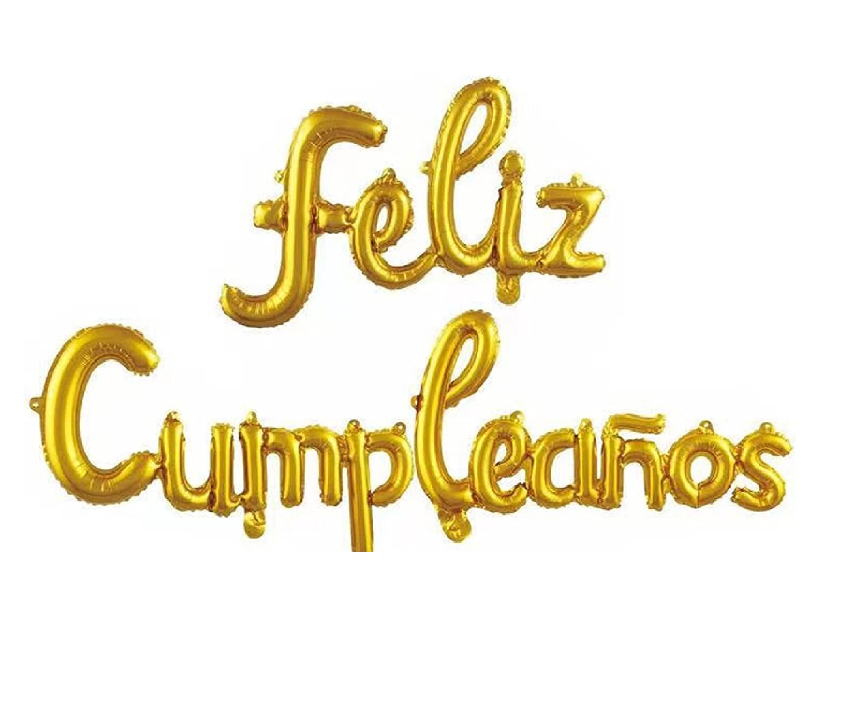 Set Globos Metálicos Feliz Cumpleaños Dorado