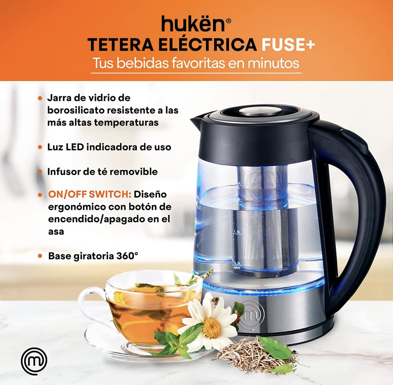 Tetera Masterchef Eléctrica Con Infusor Removible